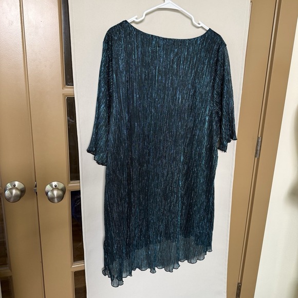 Evan's Womens 28 Teal Green Short Sleeve V-Neck Shimmery V-Neck Blouse - Picture 5 of 8